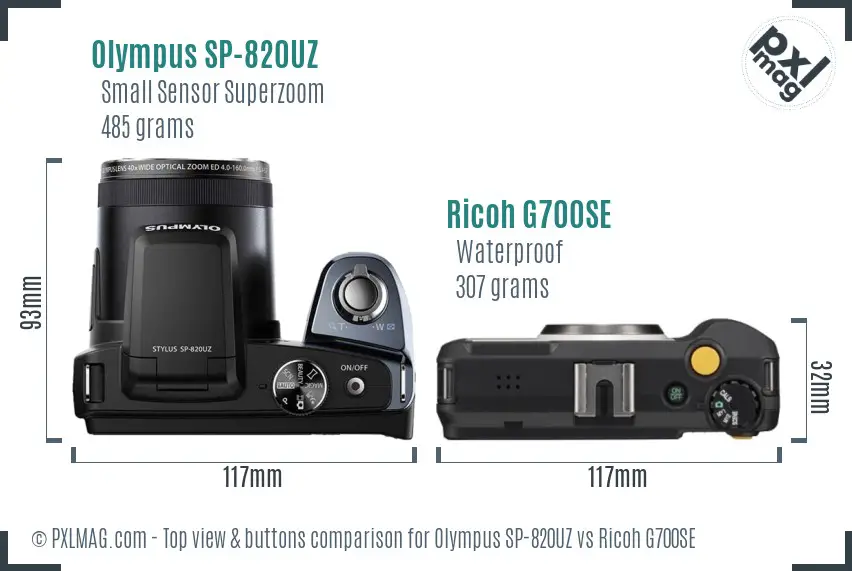 Olympus SP-820UZ vs Ricoh G700SE top view buttons comparison