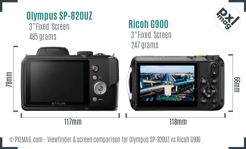 Olympus SP-820UZ vs Ricoh G900 Screen and Viewfinder comparison