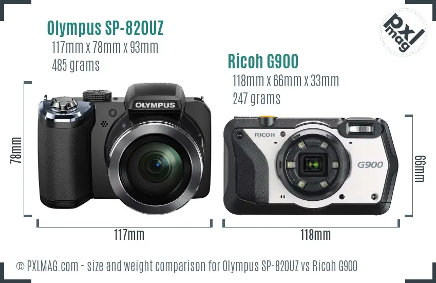 Olympus SP-820UZ vs Ricoh G900 size comparison