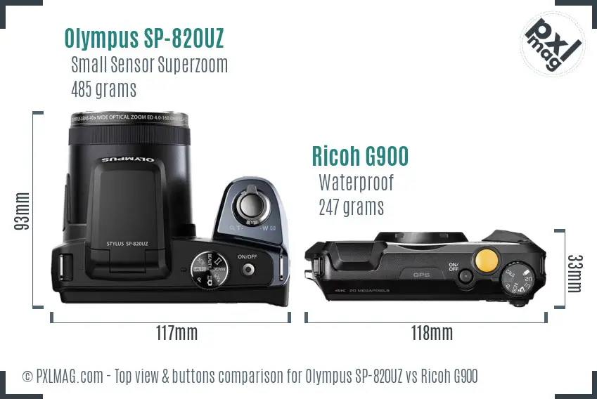 Olympus SP-820UZ vs Ricoh G900 top view buttons comparison