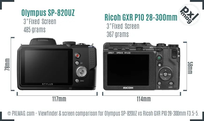 Olympus SP-820UZ vs Ricoh GXR P10 28-300mm F3.5-5.6 VC Screen and Viewfinder comparison