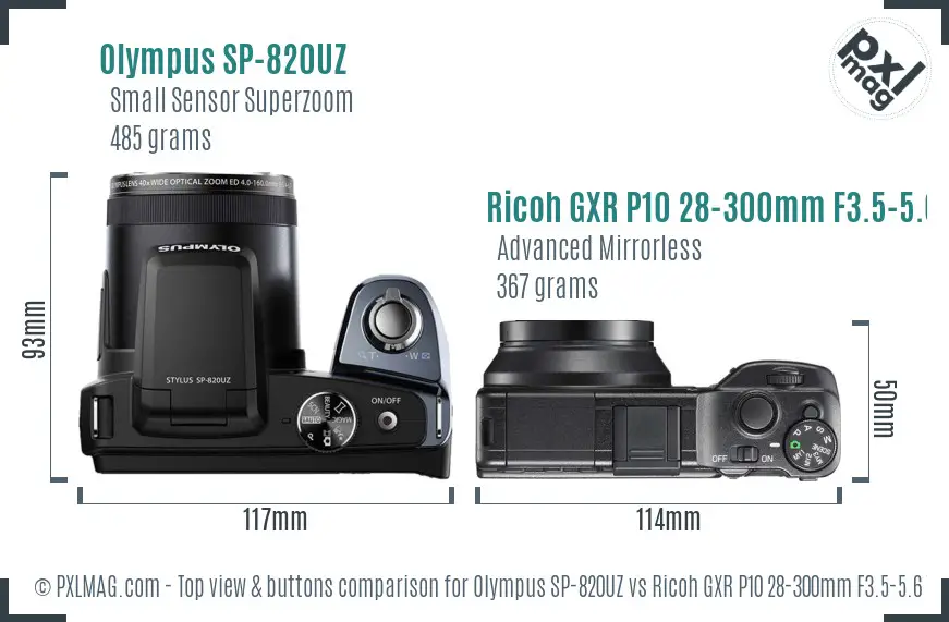 Olympus SP-820UZ vs Ricoh GXR P10 28-300mm F3.5-5.6 VC top view buttons comparison