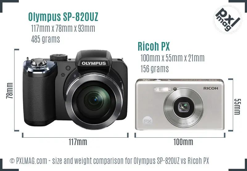 Olympus SP-820UZ vs Ricoh PX size comparison
