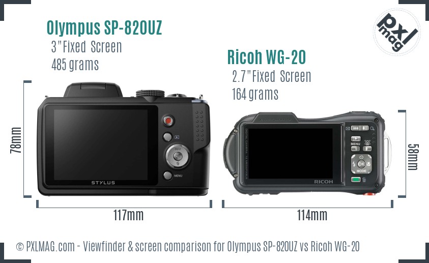 Olympus SP-820UZ vs Ricoh WG-20 Screen and Viewfinder comparison