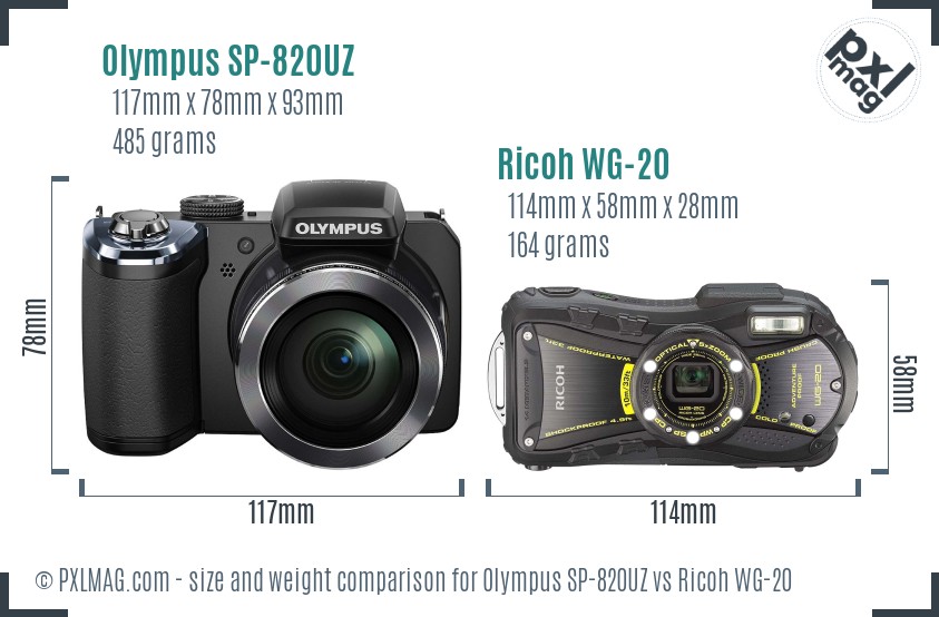 Olympus SP-820UZ vs Ricoh WG-20 size comparison Olympus SP-820UZ vs Ricoh WG-20 size comparison