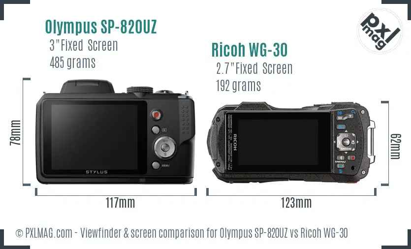 Olympus SP-820UZ vs Ricoh WG-30 Screen and Viewfinder comparison