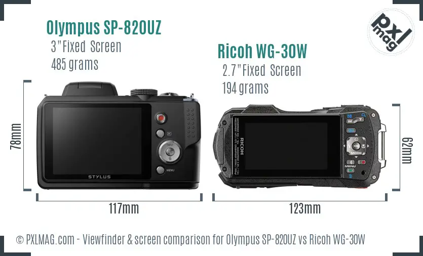 Olympus SP-820UZ vs Ricoh WG-30W Screen and Viewfinder comparison
