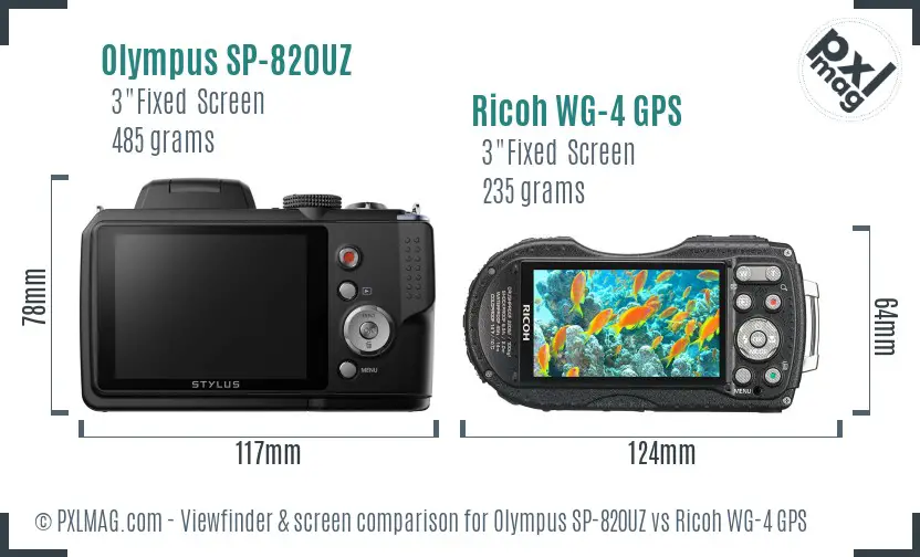 Olympus SP-820UZ vs Ricoh WG-4 GPS Screen and Viewfinder comparison