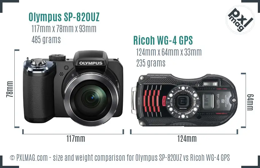 Olympus SP-820UZ vs Ricoh WG-4 GPS size comparison