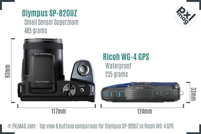 Olympus SP-820UZ vs Ricoh WG-4 GPS top view buttons comparison