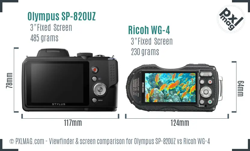 Olympus SP-820UZ vs Ricoh WG-4 Screen and Viewfinder comparison Olympus SP-820UZ vs Ricoh WG-4 Screen and Viewfinder comparison