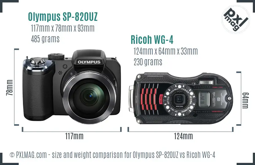 Olympus SP-820UZ vs Ricoh WG-4 size comparison Olympus SP-820UZ vs Ricoh WG-4 size comparison