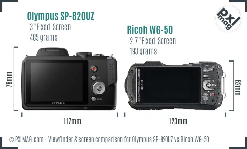 Olympus SP-820UZ vs Ricoh WG-50 Screen and Viewfinder comparison