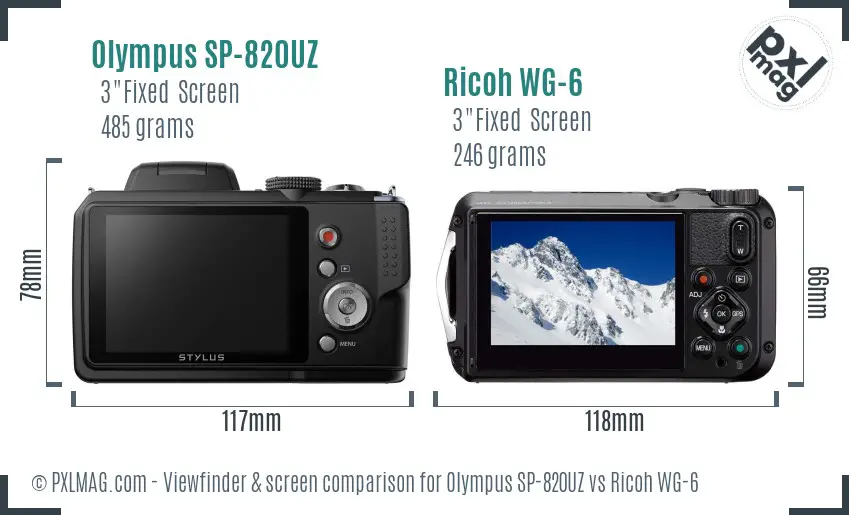 Olympus SP-820UZ vs Ricoh WG-6 Screen and Viewfinder comparison