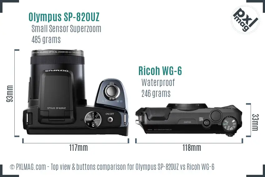 Olympus SP-820UZ vs Ricoh WG-6 top view buttons comparison