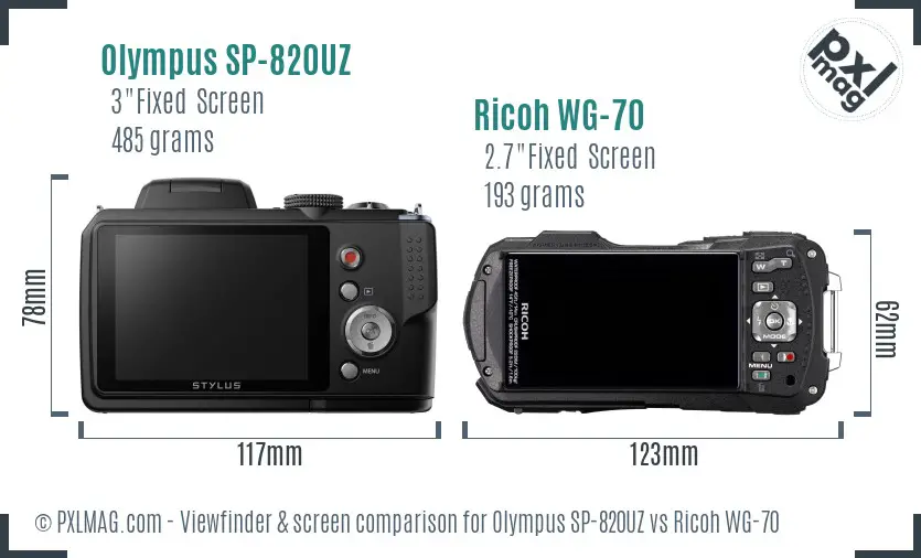 Olympus SP-820UZ vs Ricoh WG-70 Screen and Viewfinder comparison