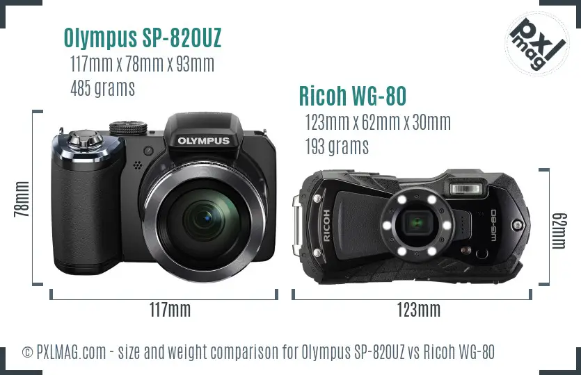 Olympus SP-820UZ vs Ricoh WG-80 size comparison