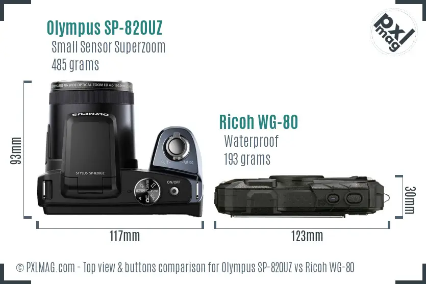 Olympus SP-820UZ vs Ricoh WG-80 top view buttons comparison