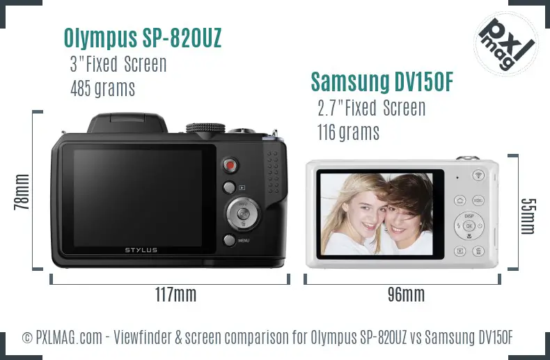 Olympus SP-820UZ vs Samsung DV150F Screen and Viewfinder comparison Olympus SP-820UZ vs Samsung DV150F Screen and Viewfinder comparison