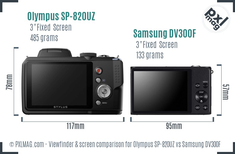 Olympus SP-820UZ vs Samsung DV300F Screen and Viewfinder comparison