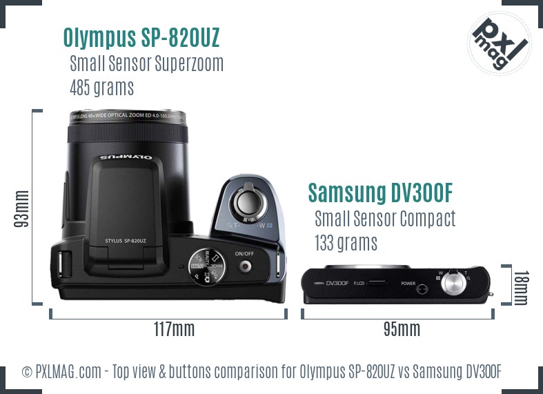 Olympus SP-820UZ vs Samsung DV300F top view buttons comparison