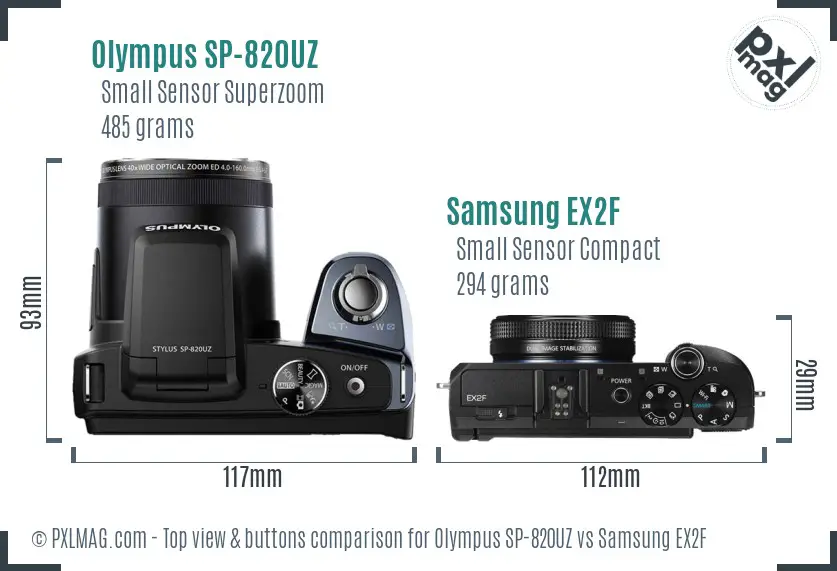 Olympus SP-820UZ vs Samsung EX2F top view buttons comparison