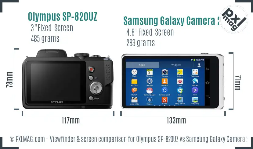 Olympus SP-820UZ vs Samsung Galaxy Camera 2 Screen and Viewfinder comparison