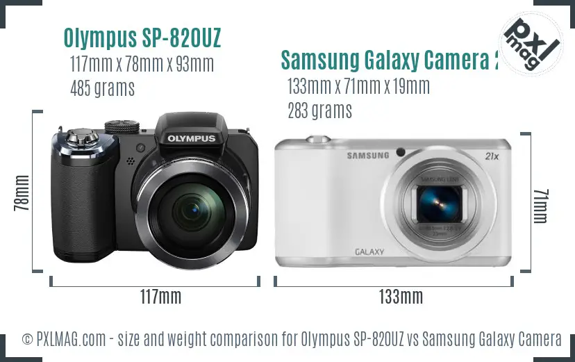 Olympus SP-820UZ vs Samsung Galaxy Camera 2 size comparison