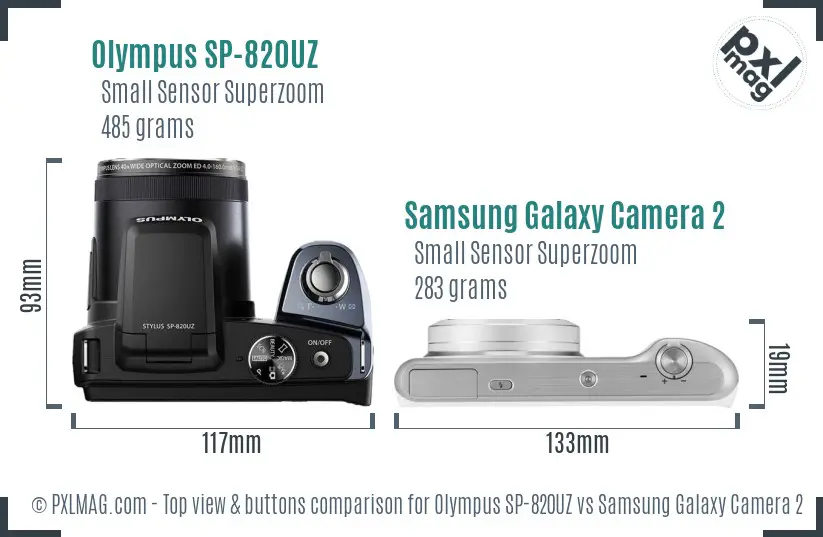 Olympus SP-820UZ vs Samsung Galaxy Camera 2 top view buttons comparison