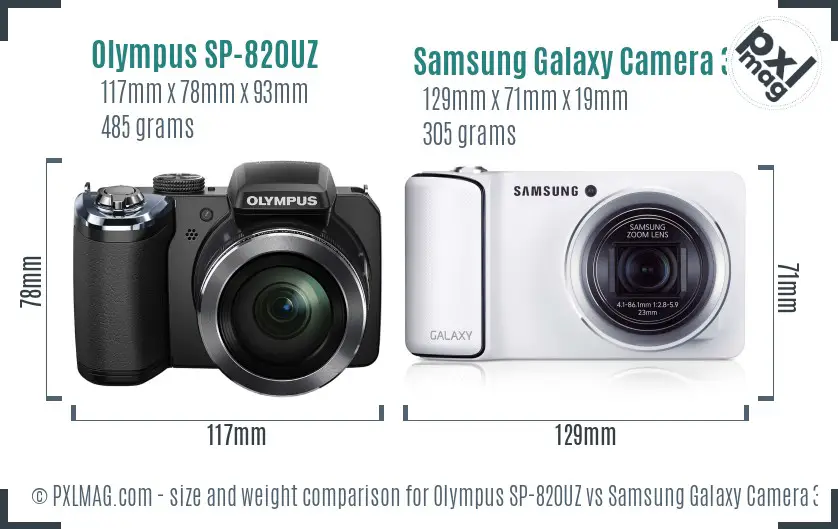 Olympus SP-820UZ vs Samsung Galaxy Camera 3G size comparison