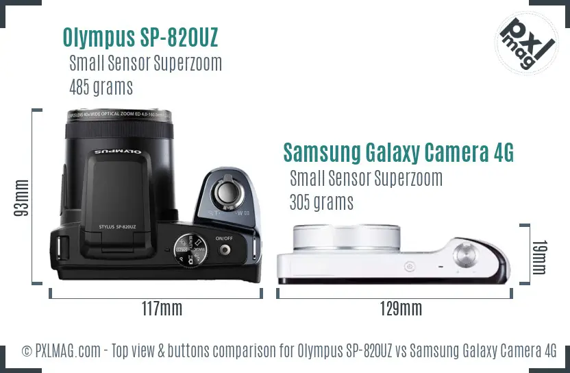 Olympus SP-820UZ vs Samsung Galaxy Camera 4G top view buttons comparison Olympus SP-820UZ vs Samsung Galaxy Camera 4G top view buttons comparison