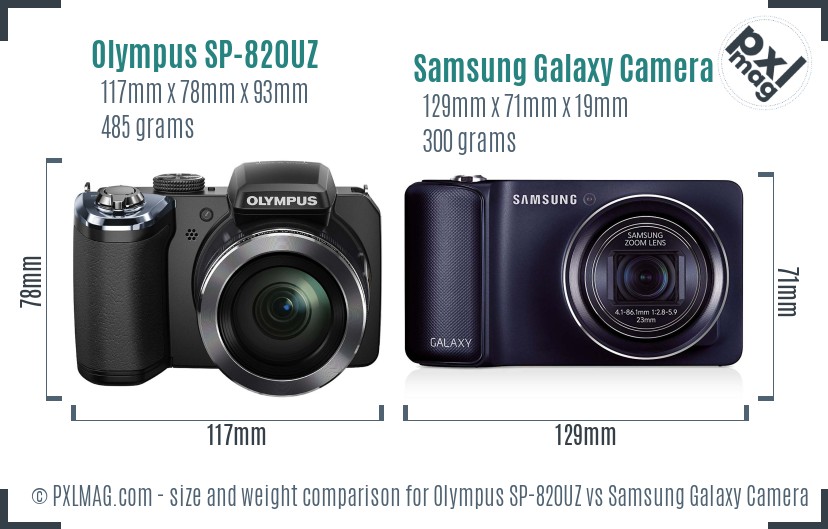 Olympus SP-820UZ vs Samsung Galaxy Camera size comparison Olympus SP-820UZ vs Samsung Galaxy Camera size comparison