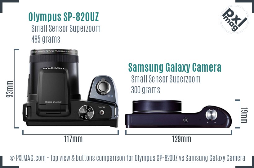 Olympus SP-820UZ vs Samsung Galaxy Camera top view buttons comparison