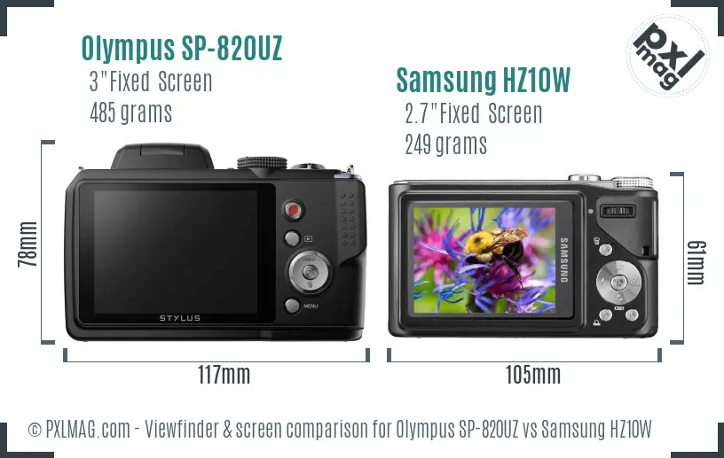 Olympus SP-820UZ vs Samsung HZ10W Screen and Viewfinder comparison