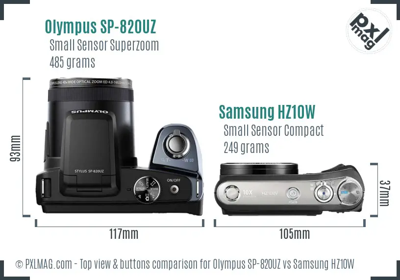 Olympus SP-820UZ vs Samsung HZ10W top view buttons comparison