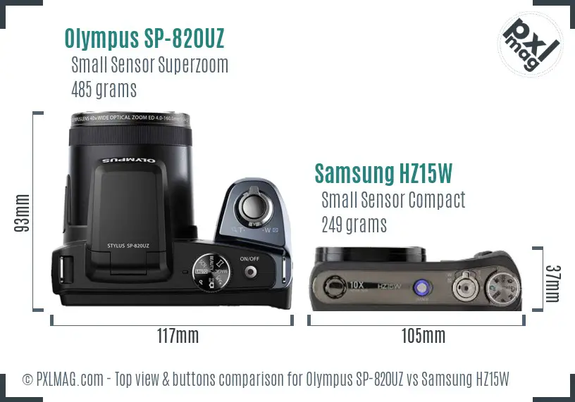 Olympus SP-820UZ vs Samsung HZ15W top view buttons comparison
