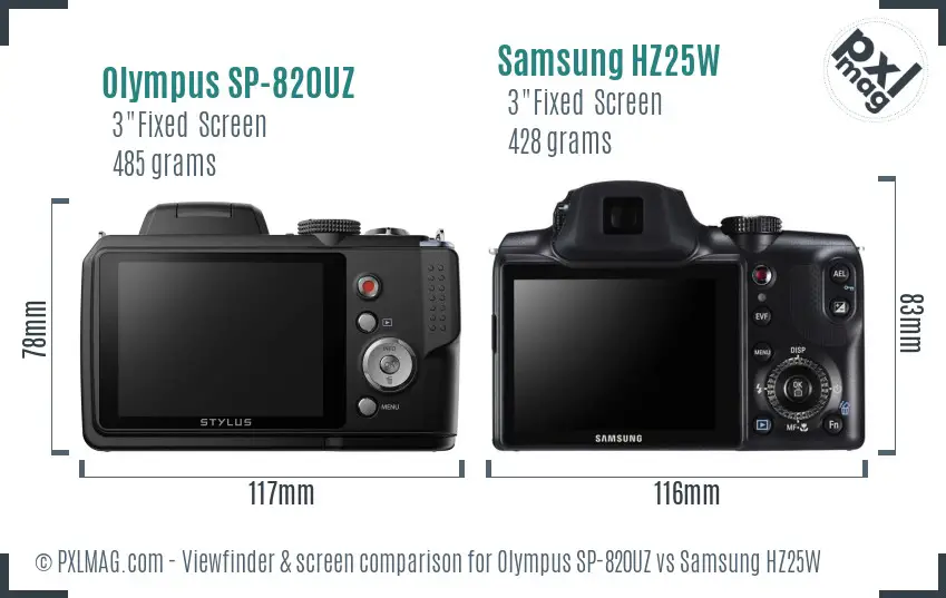 Olympus SP-820UZ vs Samsung HZ25W Screen and Viewfinder comparison Olympus SP-820UZ vs Samsung HZ25W Screen and Viewfinder comparison