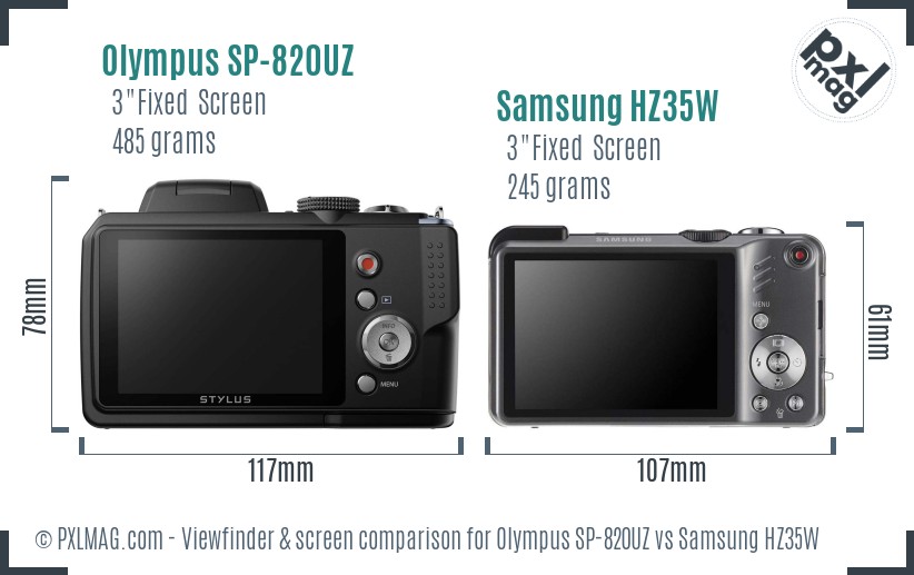 Olympus SP-820UZ vs Samsung HZ35W Screen and Viewfinder comparison