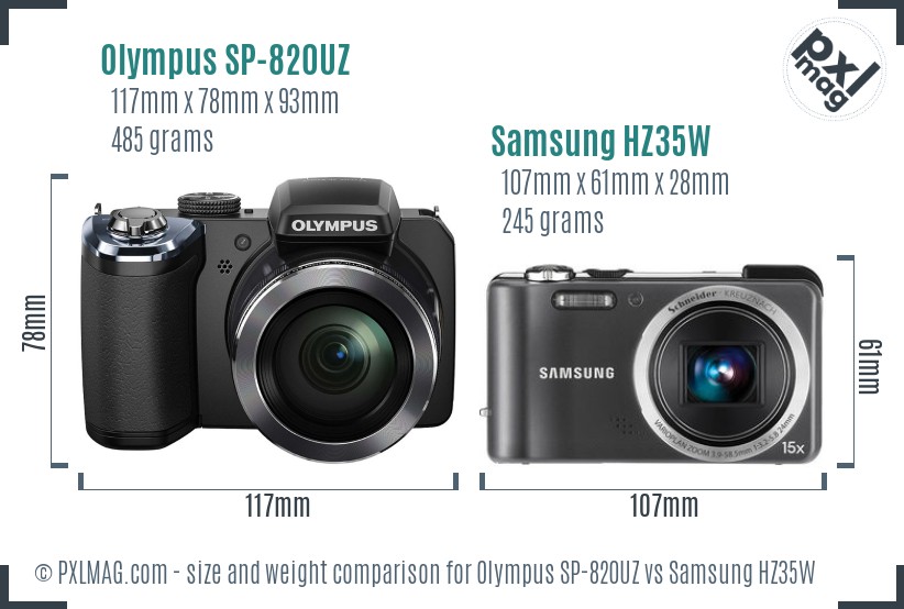 Olympus SP-820UZ vs Samsung HZ35W size comparison Olympus SP-820UZ vs Samsung HZ35W size comparison