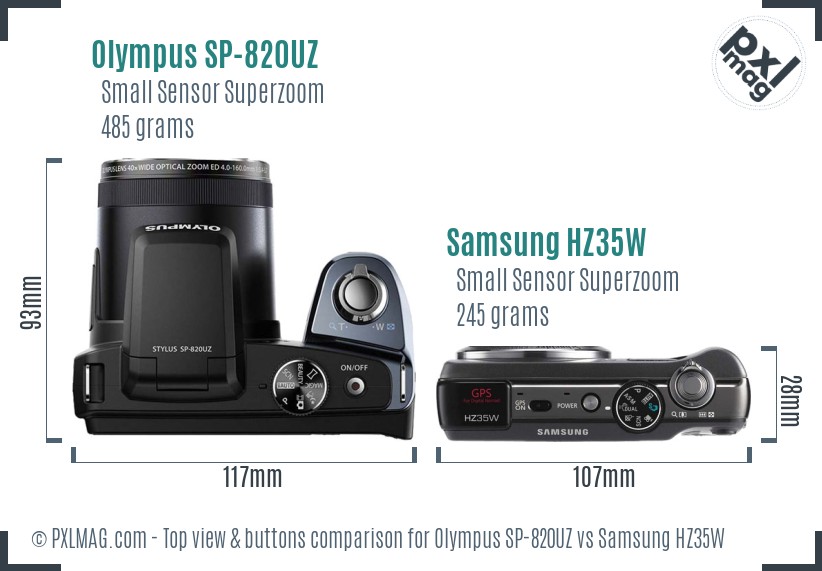 Olympus SP-820UZ vs Samsung HZ35W top view buttons comparison