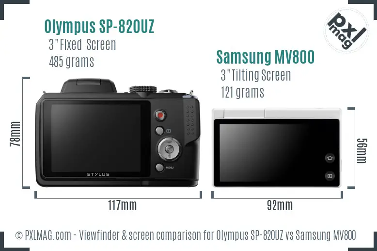 Olympus SP-820UZ vs Samsung MV800 Screen and Viewfinder comparison