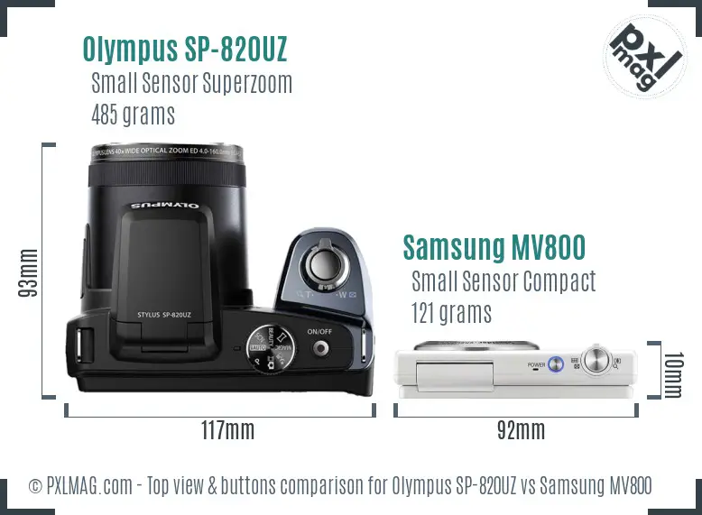 Olympus SP-820UZ vs Samsung MV800 top view buttons comparison