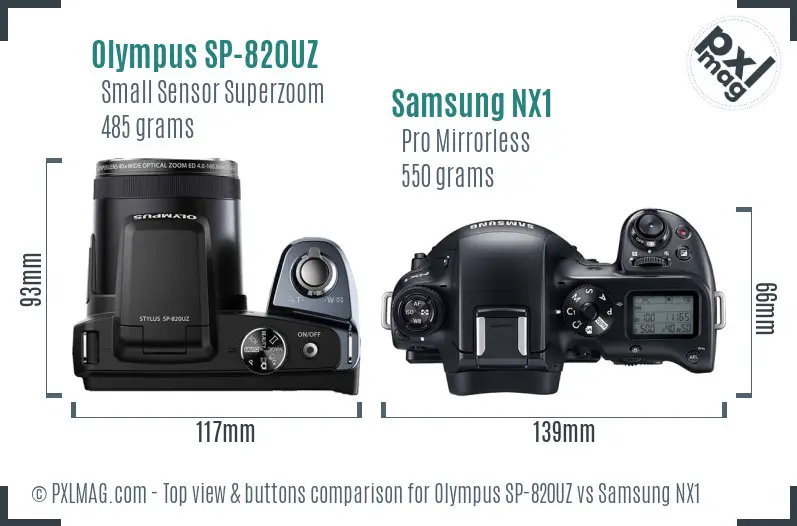 Olympus SP-820UZ vs Samsung NX1 top view buttons comparison