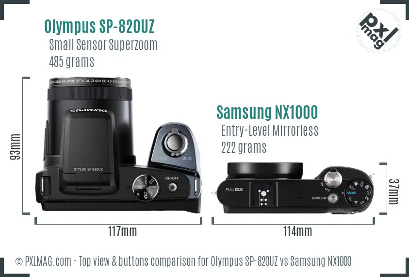 Olympus SP-820UZ vs Samsung NX1000 top view buttons comparison Olympus SP-820UZ vs Samsung NX1000 top view buttons comparison