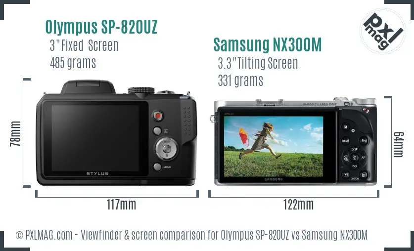 Olympus SP-820UZ vs Samsung NX300M Screen and Viewfinder comparison