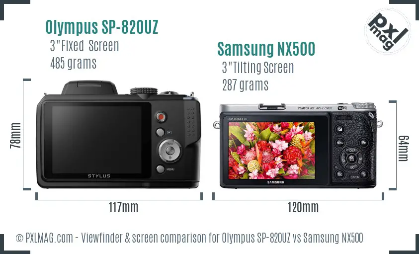 Olympus SP-820UZ vs Samsung NX500 Screen and Viewfinder comparison Olympus SP-820UZ vs Samsung NX500 Screen and Viewfinder comparison