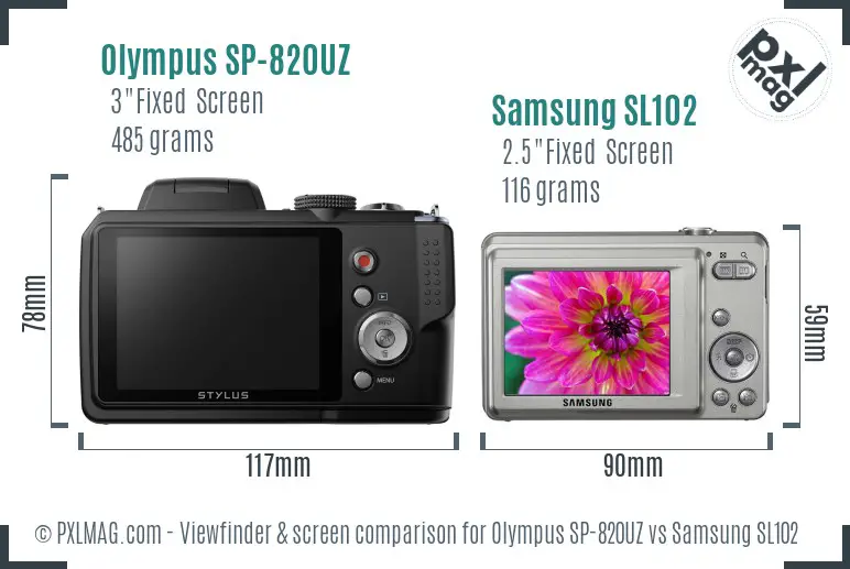 Olympus SP-820UZ vs Samsung SL102 Screen and Viewfinder comparison
