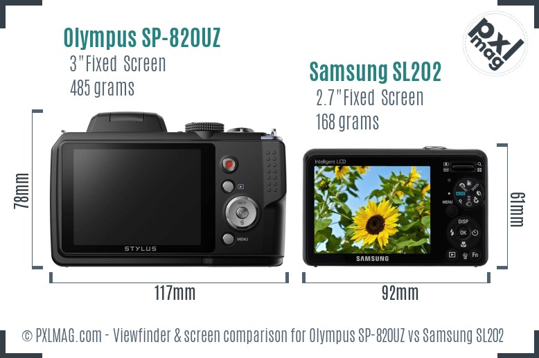 Olympus SP-820UZ vs Samsung SL202 Screen and Viewfinder comparison