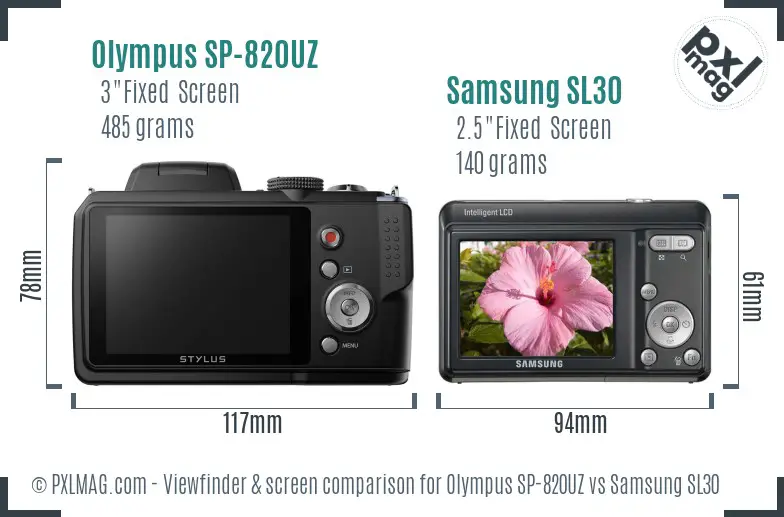 Olympus SP-820UZ vs Samsung SL30 Screen and Viewfinder comparison