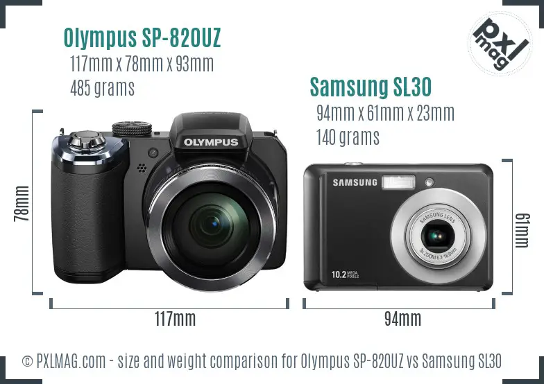 Olympus SP-820UZ vs Samsung SL30 size comparison